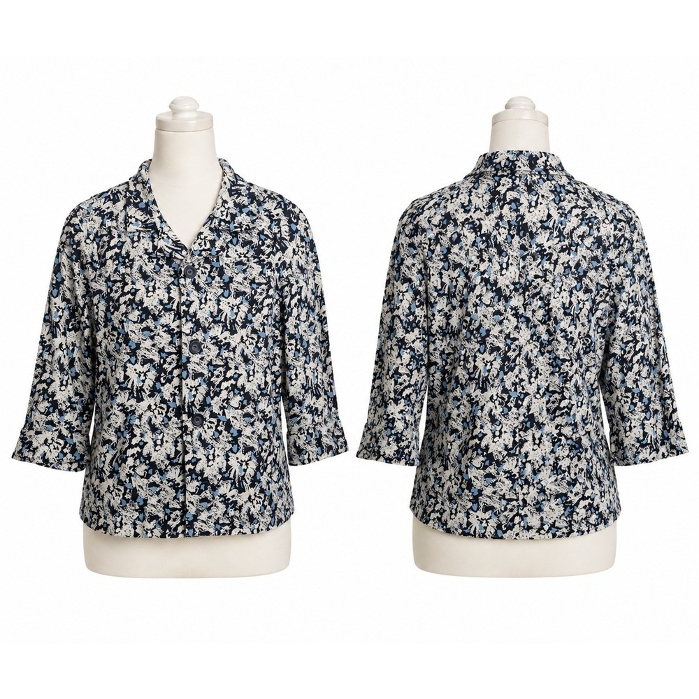 Christopher & Banks Women XL Blue Black Floral Button Front Cardigan Jacket Knit
